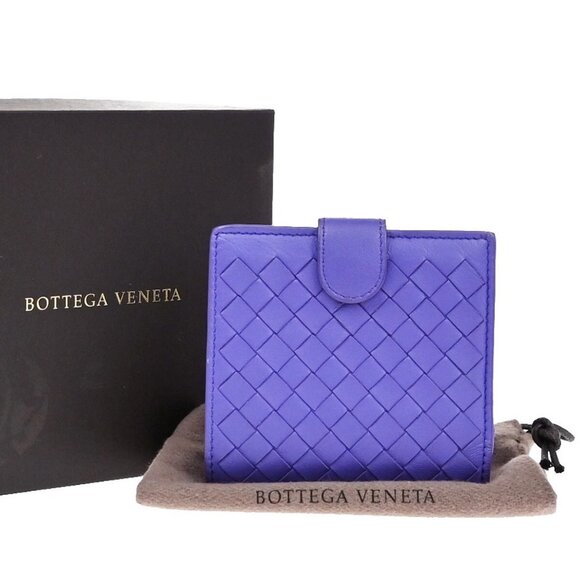 BOTTEGA VENETA Logo Intrecciato Bifold Compact Wallet Leather Purple 62EE110 - Picture 1 of 13